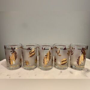 Libbey Glass Company Golden Foliage Juice Shot Glasses 5 Mid-Century Modern MCM